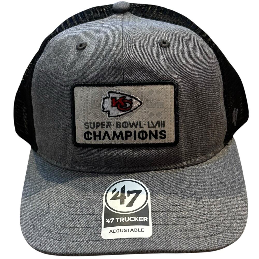 Kansas City Chiefs Super Bowl LVIII 58 Champions Trucker Adjustable Hat '47 NEW